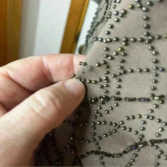 Vintage Vie By Victoria Royal Blouse Women 20L Brown Beaded Faux Fur Zip Crop - Picture 5 of 9